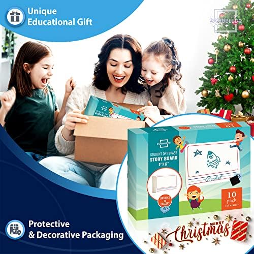 10 Pack Double Sided 9”x12” Story Lined Dry Erase Boards + Erasers