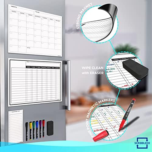 Magnetic Dry Erase Chore Chart Calendar 13x17 (6 Markers Included)
