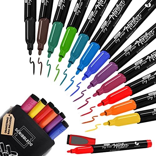 Magnetic Dry Erase Markers, Fine Tip, Assorted, Eraser Cap (12 Pack)