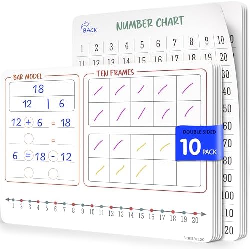 Bar Model 9”x12” Small White Board Dry Erase Sheets 10 Pack