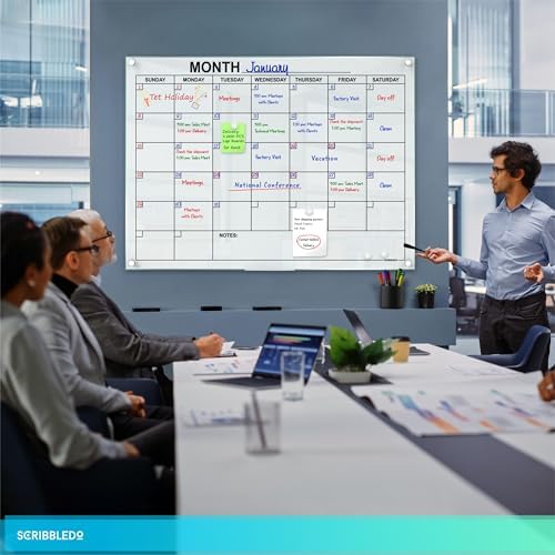 Magnetic Glass Whiteboard Monthly Planner 34”x46”