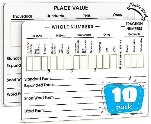 Place Value Board 9" x 12" Double Sided Dry Erase Boards (10 Pack)