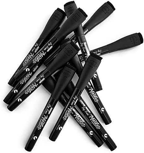 12 Pack Magnetic Dry Erase Markers Black Fine Tip with Eraser Cap