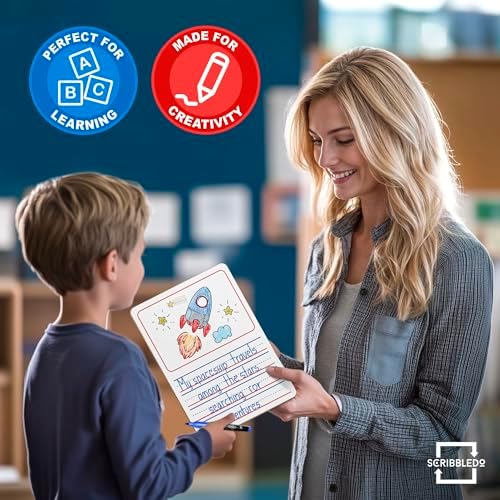 10 Pack Double Sided 9”x12” Story Lined Dry Erase Whiteboards + Erasers