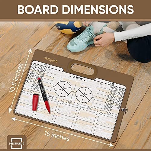 Dry Erase Volleyball Coaching Board 15x10.5” with Rotation Wheel, 2 Markers