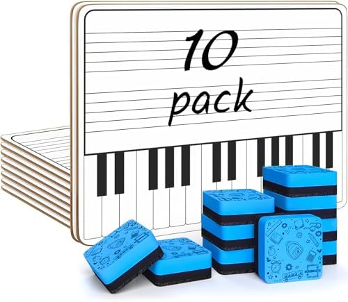 10 Pack 11x14 Double Sided Piano Keyboard Music Staff Whiteboards