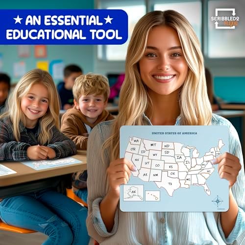 11”x14” Reusable Dry Erase USA Map Sheets, 10 Pack