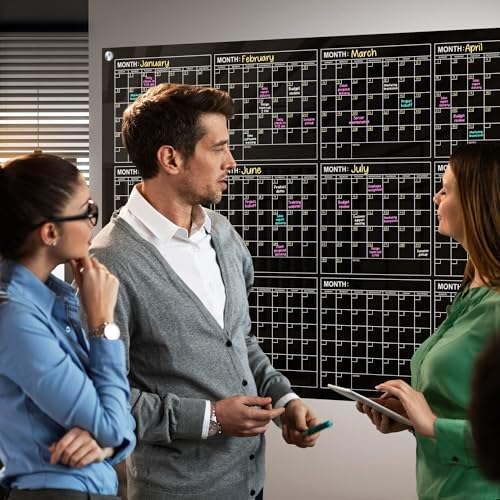 Magnetic 34”x46” Glass Whiteboard Yearly Dry Erase Calendar Planner