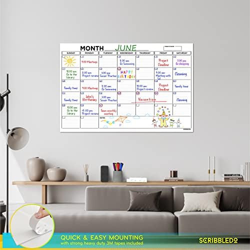 24"x36" Dry Erase Wall Calendar Kit with Markers & Eraser