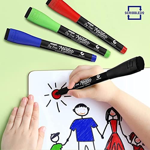 4 Magnetic Dry Erase Markers Fine Tip Assorted Colors with Eraser Cap