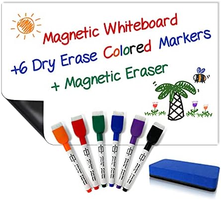 Magnetic Whiteboard for Fridge 8"x12" with 6 Dry Erase Markers