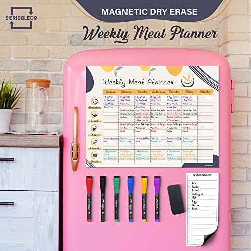 Weekly Meal Planner Dry Erase Magnetic 13"x17" with 6 Markers