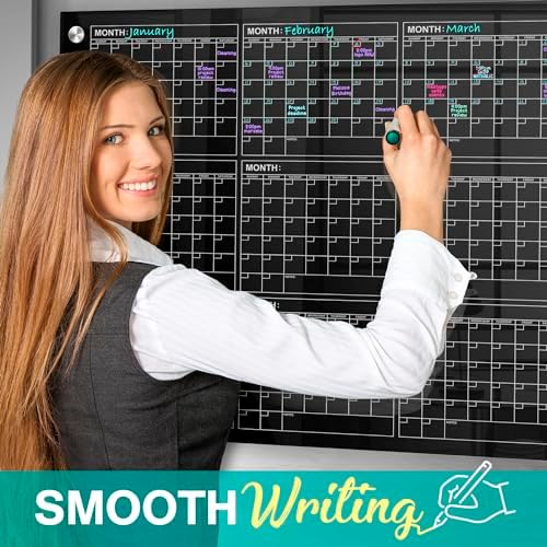 Magnetic 34”x46” Glass Whiteboard Yearly Dry Erase Calendar Planner