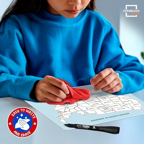 11”x14” Reusable Dry Erase USA Map Sheets, 10 Pack