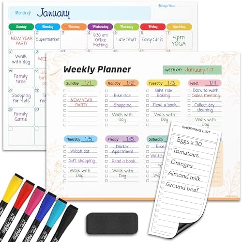 Magnetic Whiteboard Dry Erase Monthly & Weekly Planner Calendar (3 Pack)