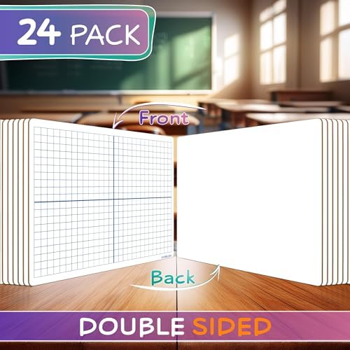 24 Pack Dry Erase XY Axis Graph Lap Board 9" x 12" Double Sided