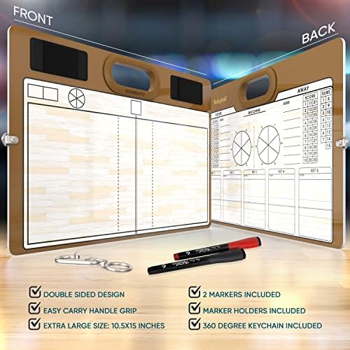 Dry Erase Volleyball Coaching Board 15x10.5” with Rotation Wheel, 2 Markers