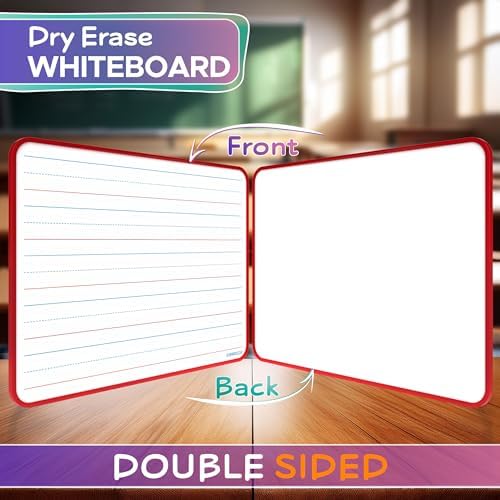 Magnetic Dry Erase Lapboard 9" x 12" Double Sided Ruled & Blank Red Framed