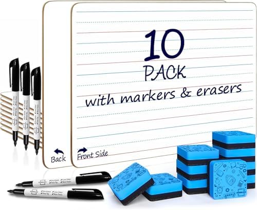 Double Sided Lined Dry Erase Whiteboards 9x12 (10 Pack)