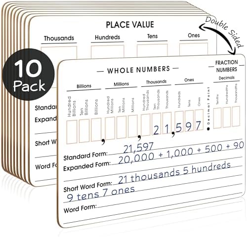 Place Value Board 9" x 12" Double Sided Dry Erase Boards (10 Pack)