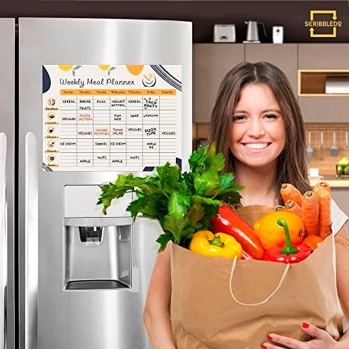 Weekly Meal Planner Dry Erase Magnetic 13"x17" with 6 Markers