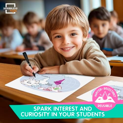 9”x12” Map of The Seven Continents Dry Erase Sheets (10 Pack)