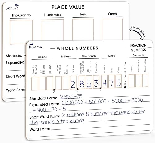 Place Value Board 9" x 12" Double Sided Dry Erase Boards
