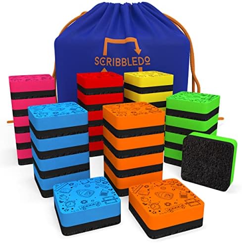 30 Pack Dry Erase Erasers Assorted Colors Magnetic