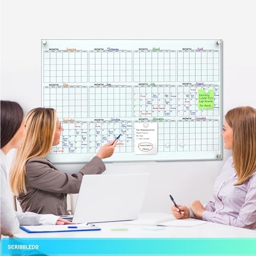 Yearly 24"x36" Glass Magnetic Whiteboard Calendar Planner