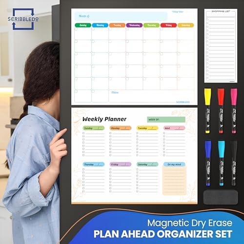 Magnetic Dry Erase Refrigerator Calendar Planner (Pack of 3)