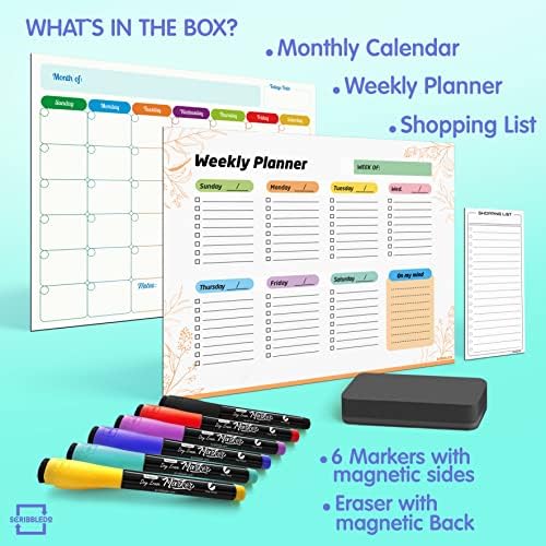 Magnetic Whiteboard Dry Erase Monthly & Weekly Planner Calendar (3 Pack)