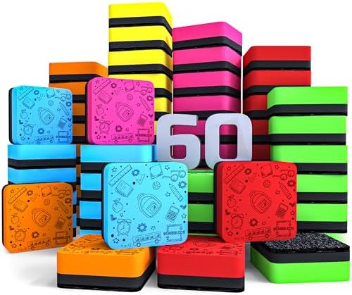 Magnetic Dry Erase Erasers Assorted Colors (60 Pack)