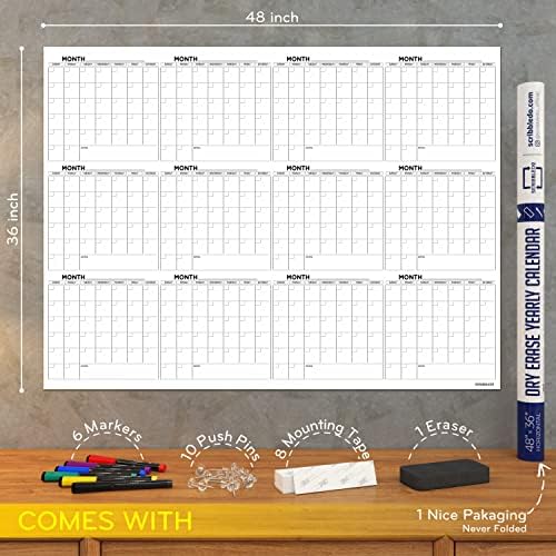 Large 36"x48" White Dry Erase Calendar