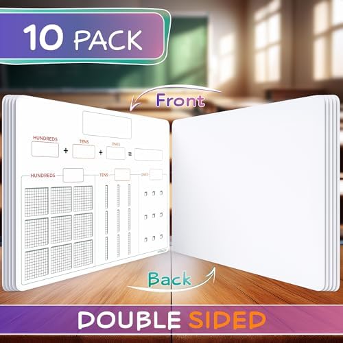 Base Ten Blocks 9”x12” Small White Board Dry Erase Sheets 10 Pack