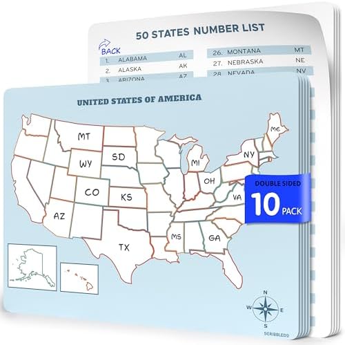 11”x14” Reusable Dry Erase USA Map Sheets, 10 Pack