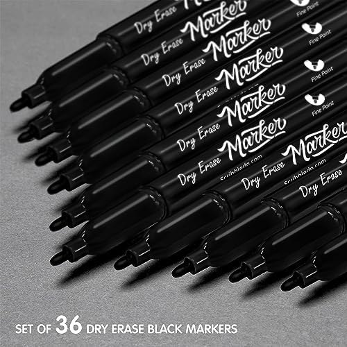 Dry Erase Markers Black Fine Tip with Eraser Cap (36 Pack)