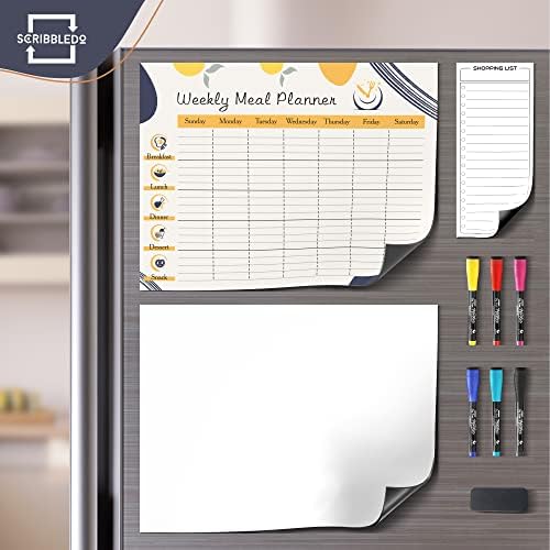 Weekly Meal Planner Dry Erase Magnetic 13"x17" with 6 Markers