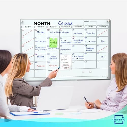 Magnetic 24”x36” Dry Erase Glass Whiteboard with Marker Tray