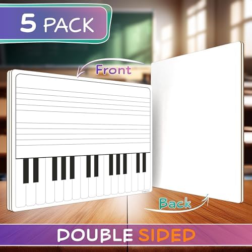 5 Pack 11 x 14 Inch Piano Board Dry Erase Whiteboards Double Sided Music Staff