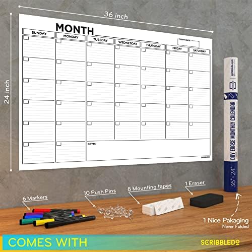 24"x36" Dry Erase Wall Calendar Kit with Markers & Eraser