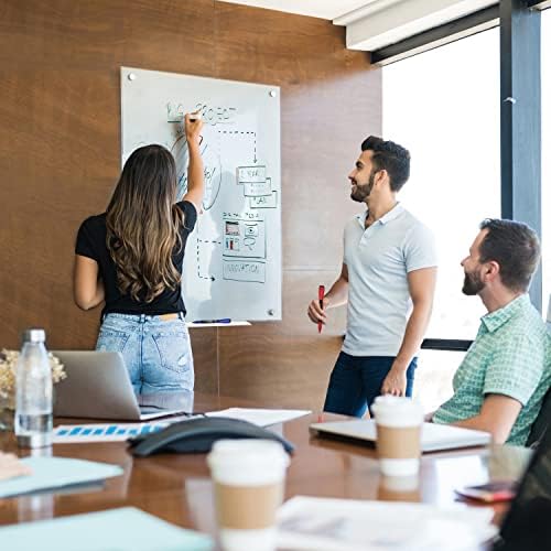 Frosted Glass Whiteboard 46 x 34 inch Frameless Wall Mount with Tray