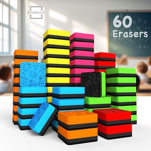Magnetic Dry Erase Erasers Assorted Colors (60 Pack)
