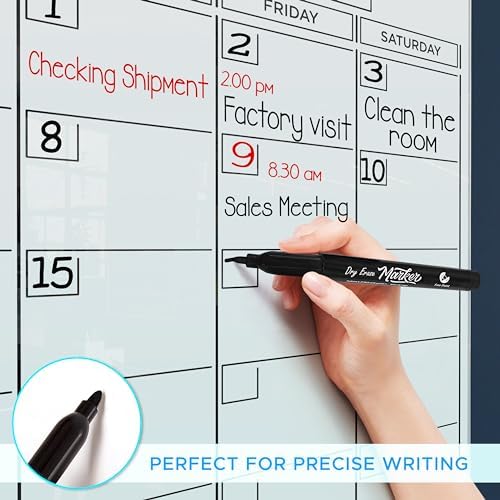 Magnetic 18"x24" Glass Whiteboard Calendar with Marker Tray