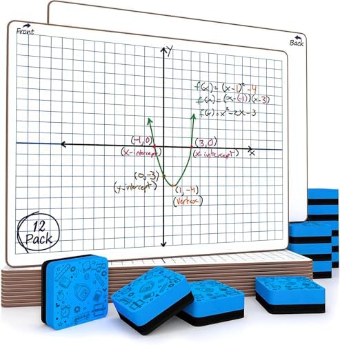 Dry Erase XY Axis Graph Lap Boards 9”x12” Double Sided 12 Pack