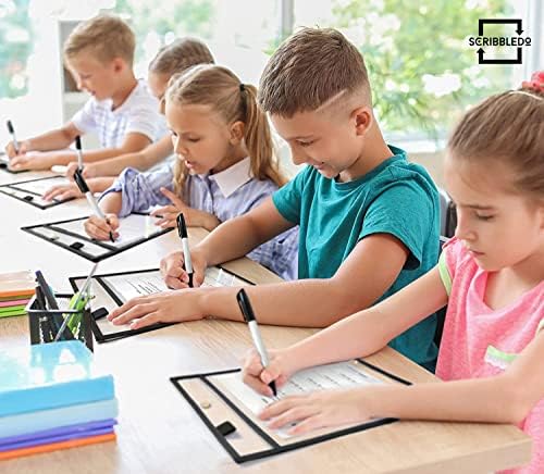 Dry Erase Pockets, Black Heavy Duty Sleeves (6 Pack)