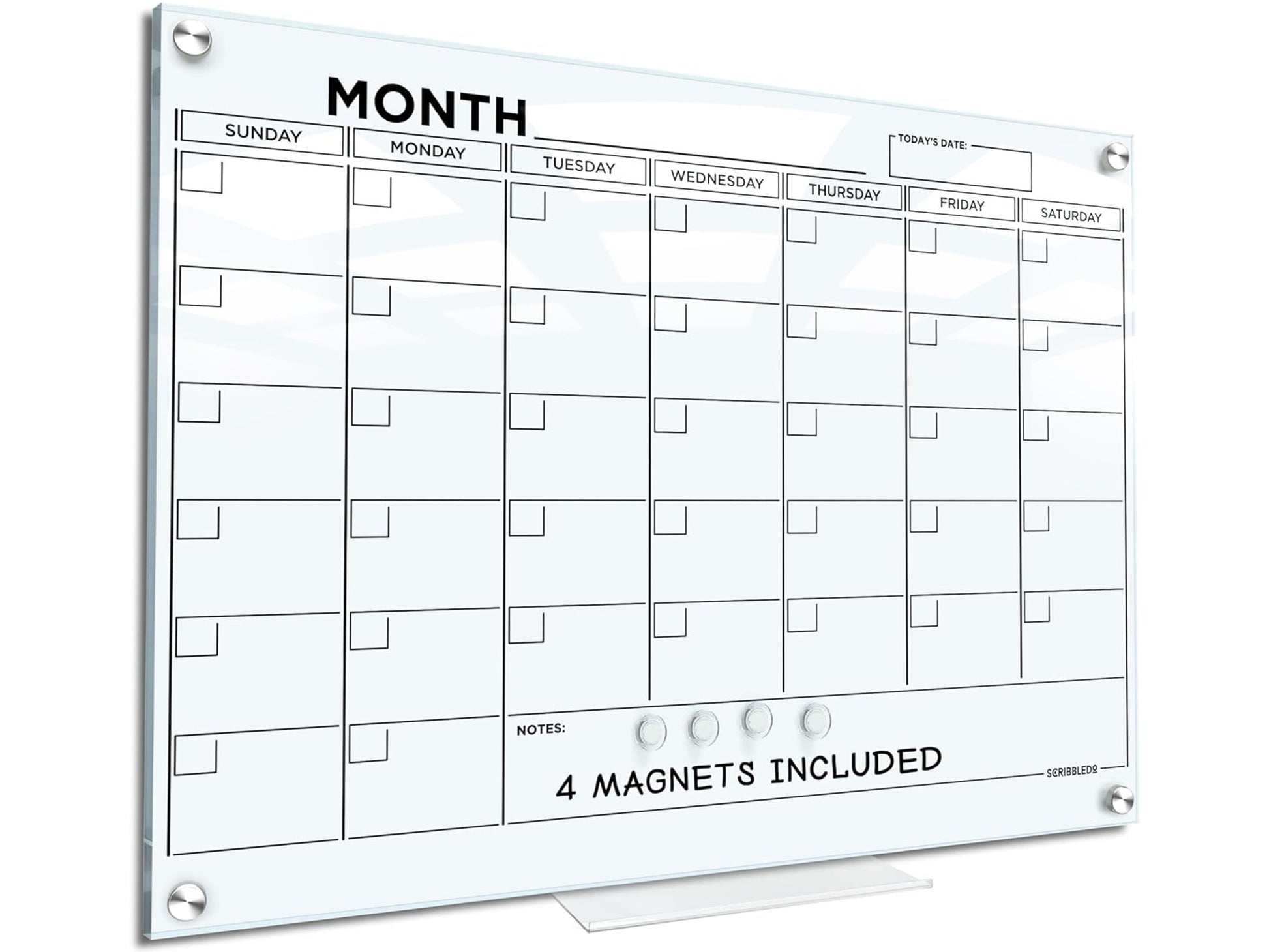 Magnetic Glass Whiteboard Calendar 24"x36" Monthly Planner