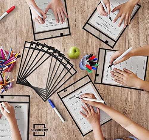 Dry Erase Pockets, Black Heavy Duty Sleeves (6 Pack)