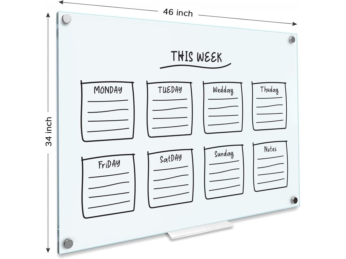 Magnetic Glass Whiteboard 34"x46"