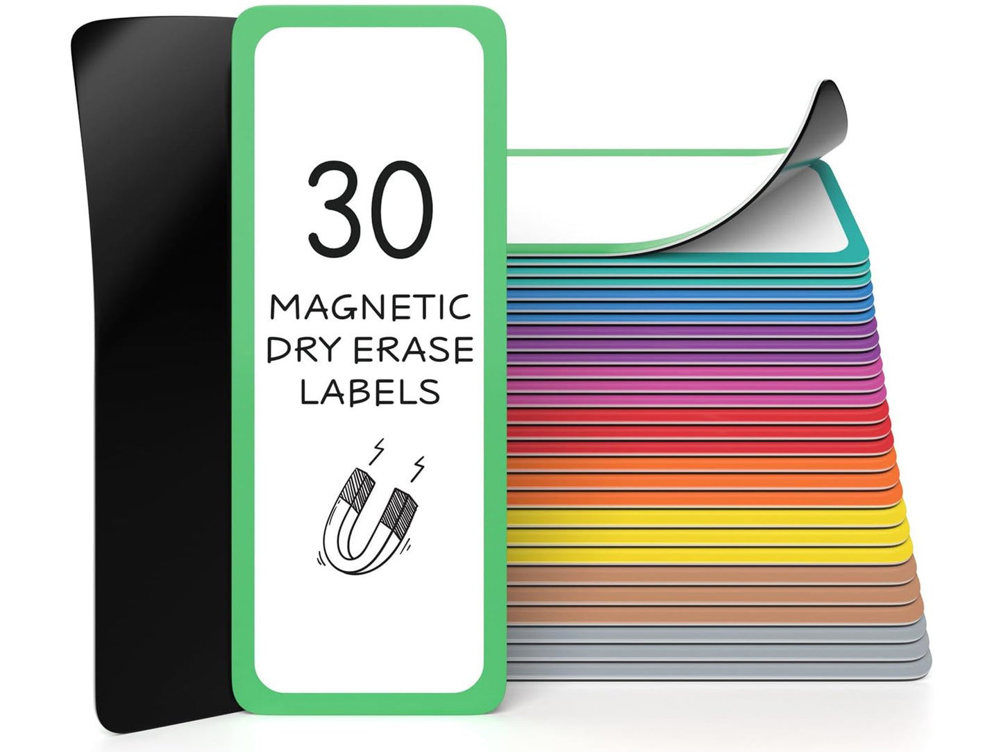 30 Pack Dry Erase Magnetic Labels – 3.1” x 1.2” Writable Strips Color Outline