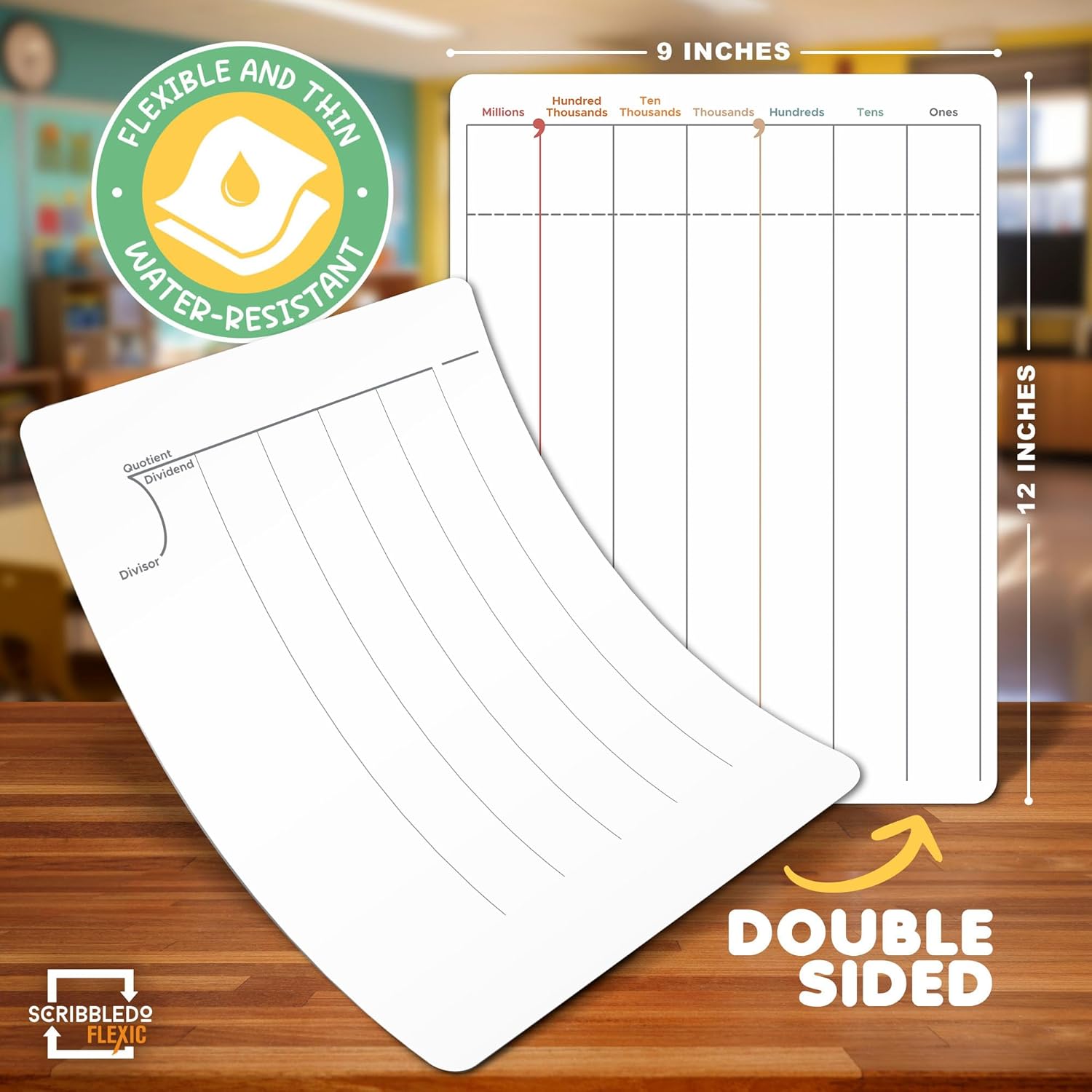 Division & Place Value Practice Dry Erase Flexic Sheet 9"x12" (10 pc)